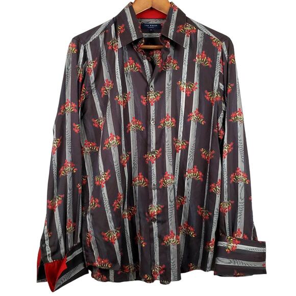 Ted Baker Floral Stripe Button Up Shirt - 3 - Picture 1 of 7